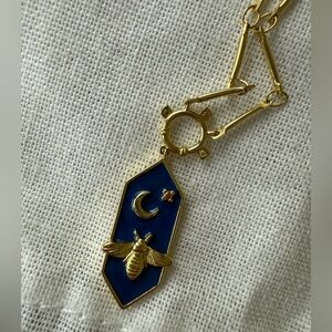 Gold and Blue Bee Pendant Necklace